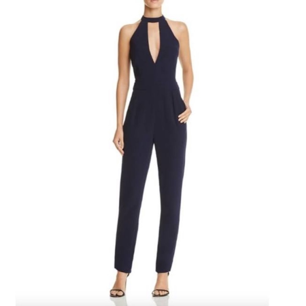 Lucy Paris Back Lace Trim Navy Keyhole Jumpsuit XS
